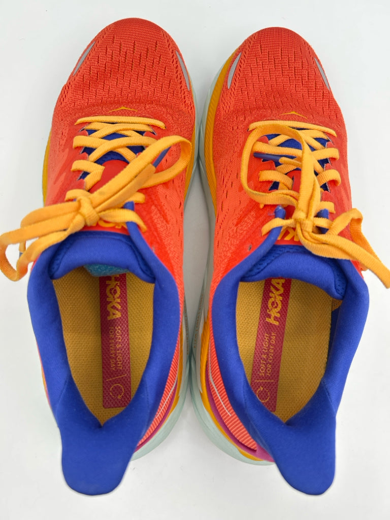 HOKA Size 10B Coral and Yellow Sneakers