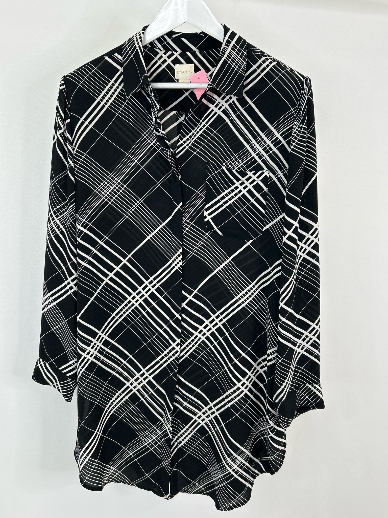 CHICO'S Size 12 Black and White Women Tunic
