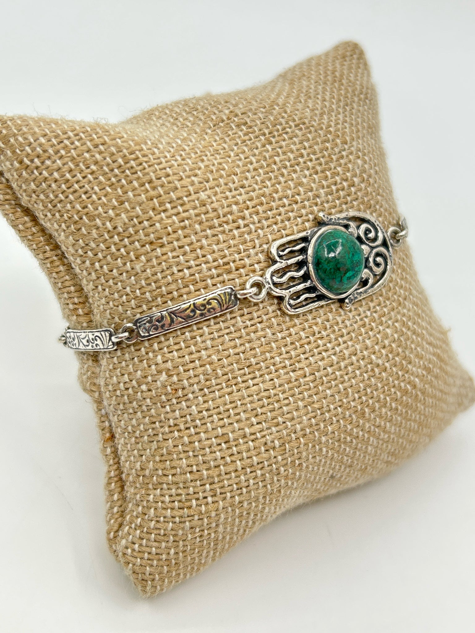 NO BRAND 925 Silver and Green Bracelet