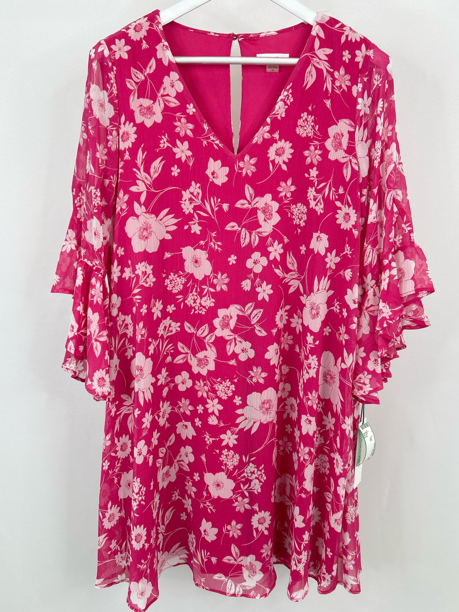 CALVIN KLEIN Size 14 PINK AND WHITE Women's Dress