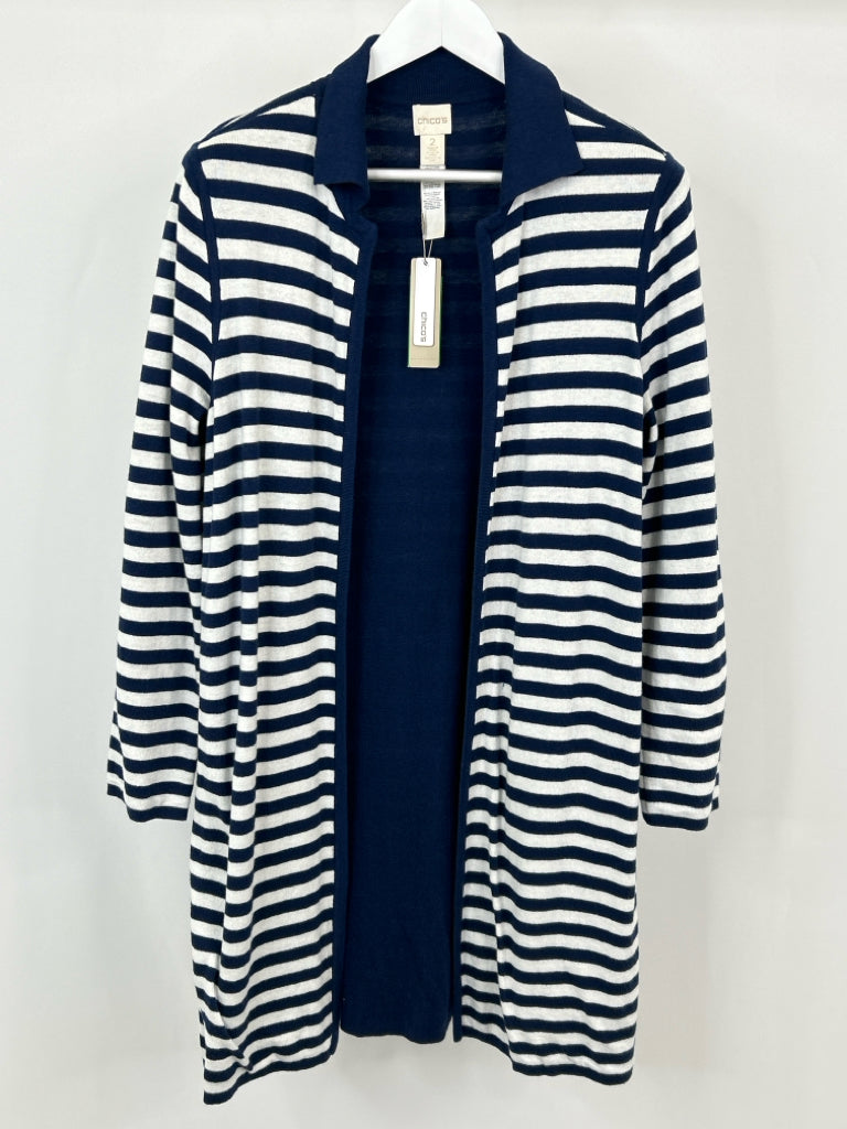 CHICO'S Size 2 / US Size 12 Navy and White Cardigan NWT