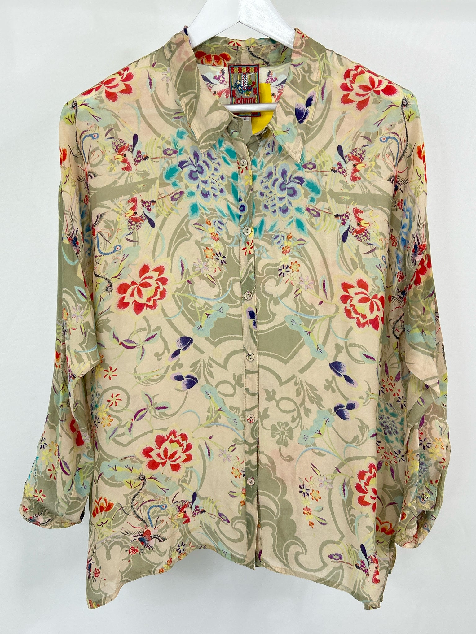 JOHNNY WAS Size S BEIGE FLORAL Women Blouse