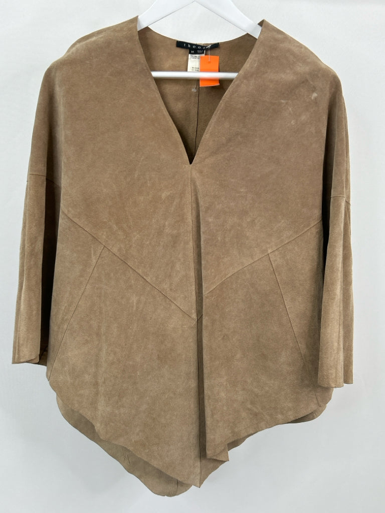 THEORY Women Size M Taupe Beige Leather Poncho