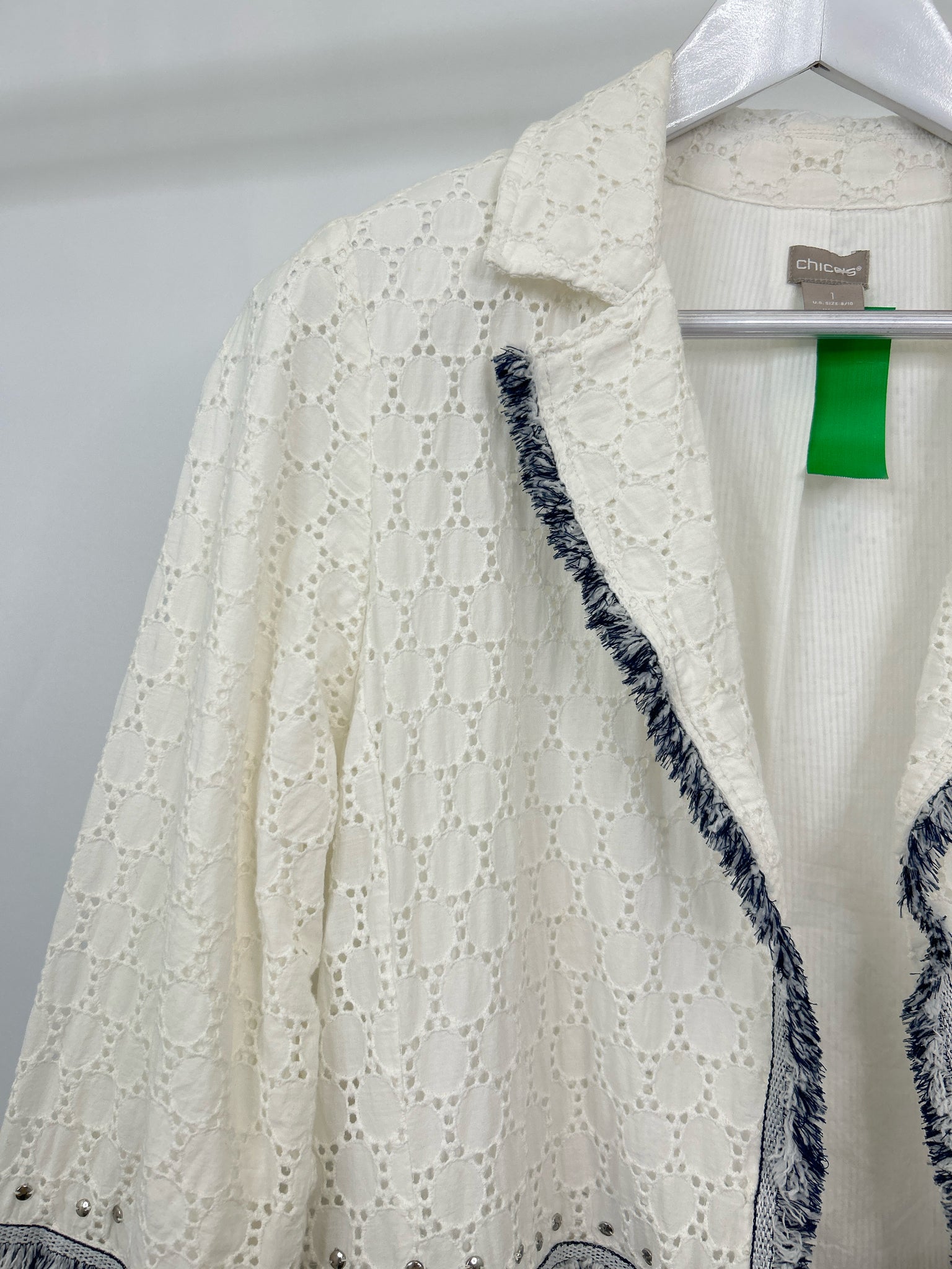 CHICO'S Size 8/10 WHITE & BLUE Women Jacket