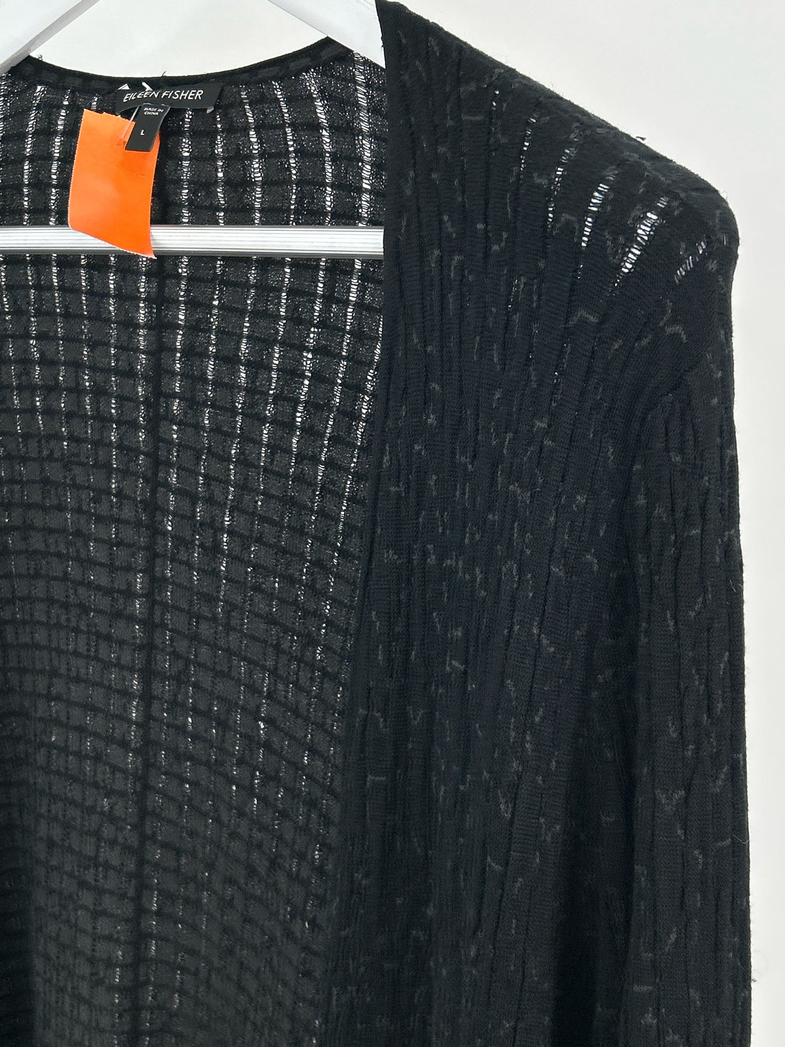 EILEEN FISHER Size L Black Print Women Cardigan