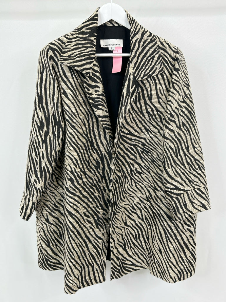 CAROLINE ROSE Women Size L Black Print Coat