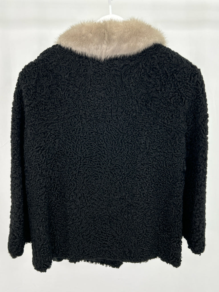 NO BRAND Women Size SP/MP Black Persian Lamb Coat W/ Mink Collar