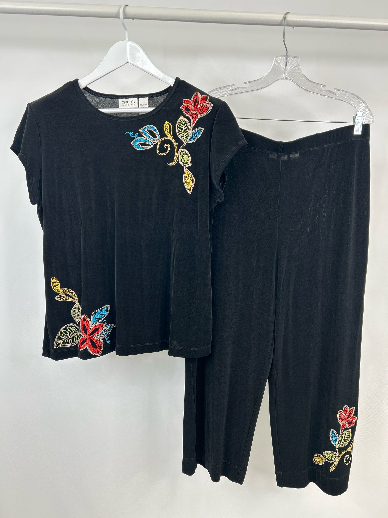 CHICO'S Size 16 Black Print Women 2-Piece w/pants
