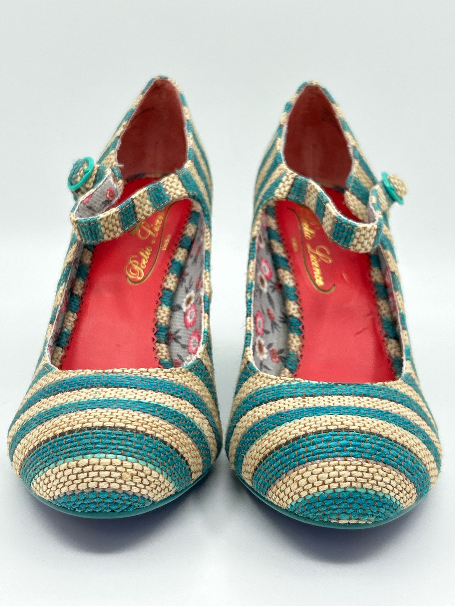 POETIC LICENCE Size 10 Teal Stripes Women Pumps NIB