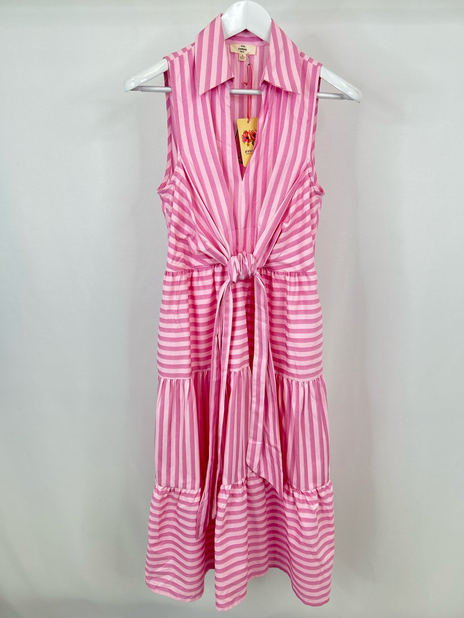 ENTRO Size S Pink Striped Women's Dress