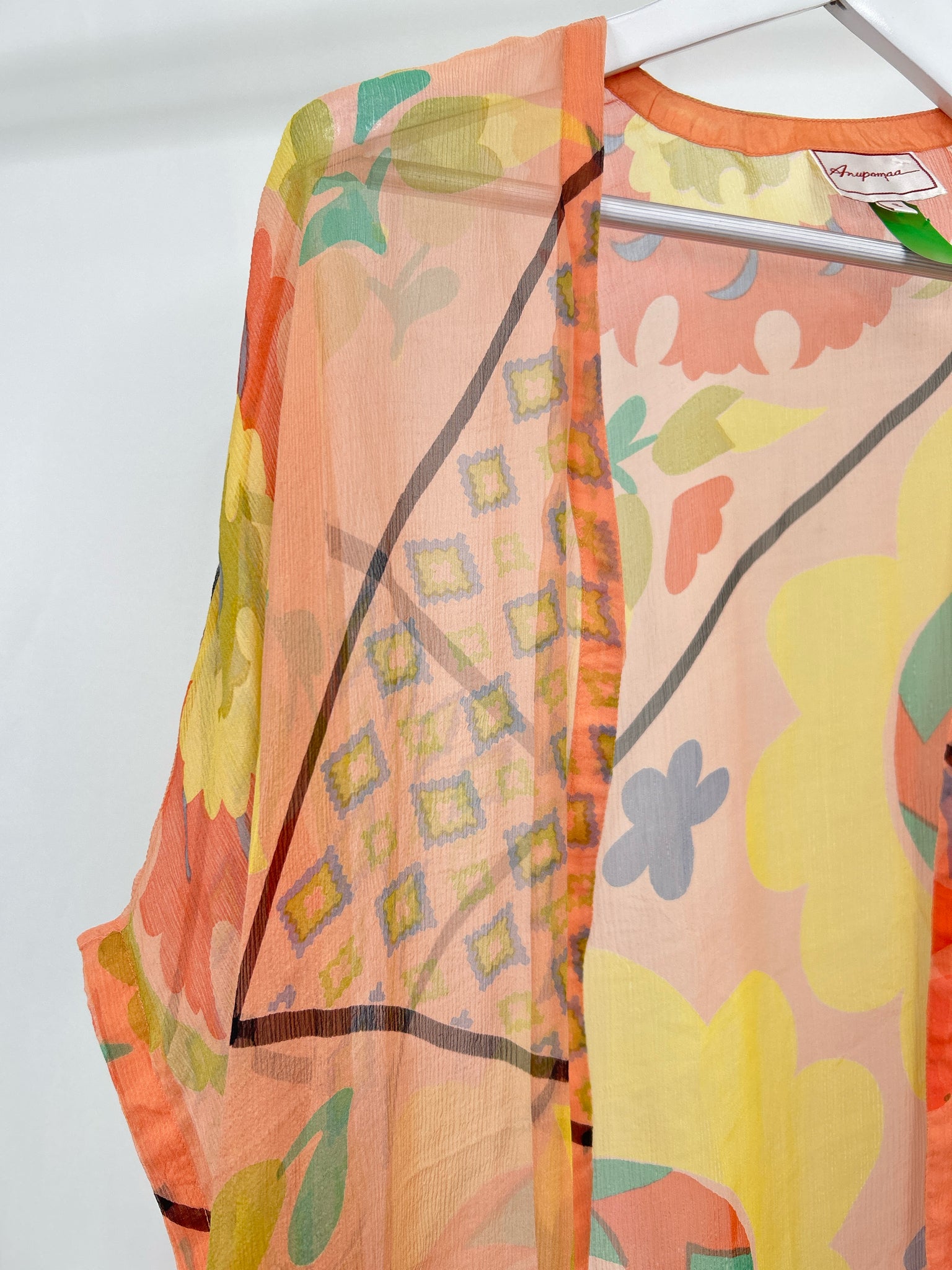 ANUPAMAA Size S Peach Print Women Kimono