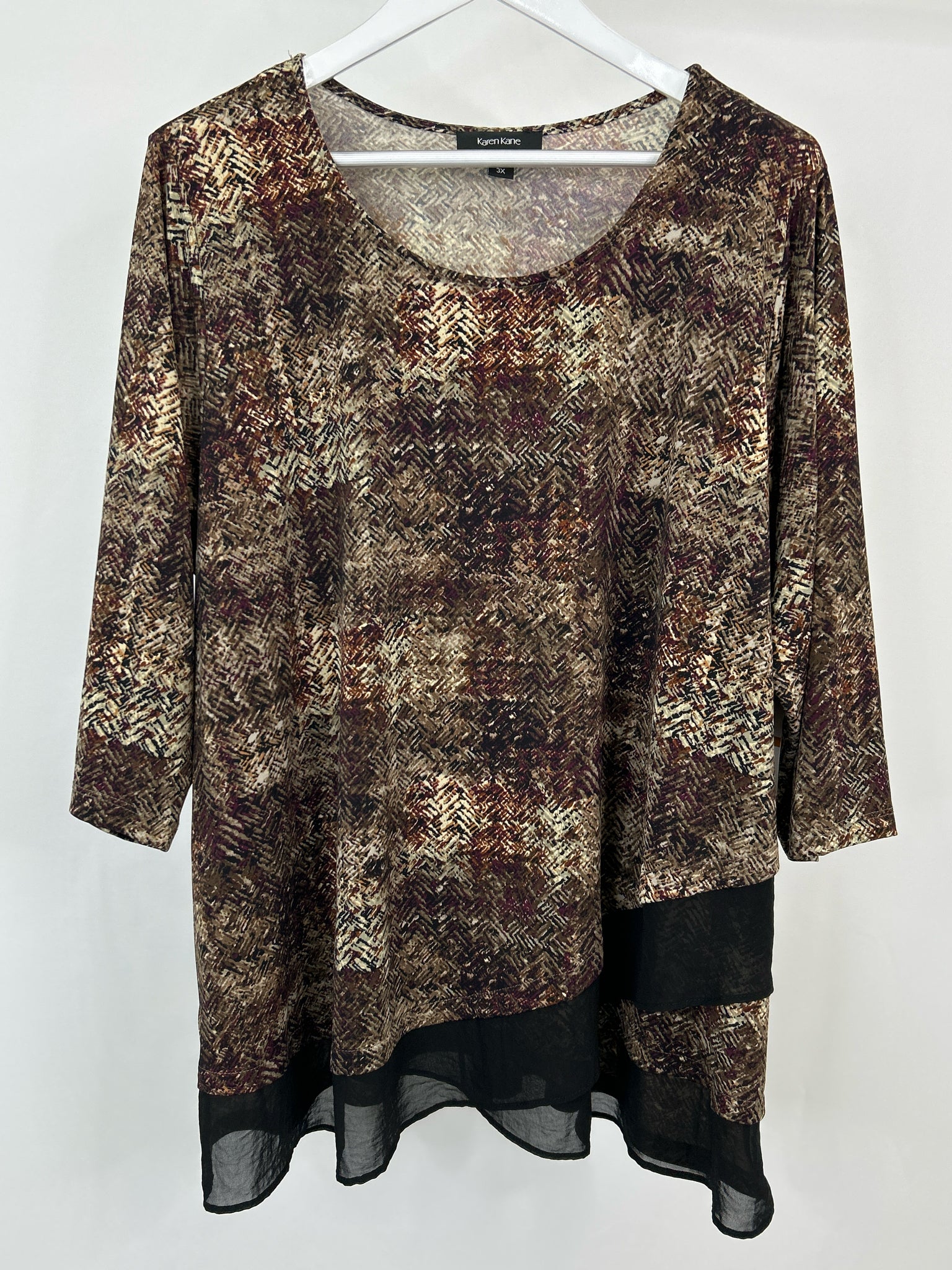 KAREN KANE Size 3X Brown Print Women Top NWT