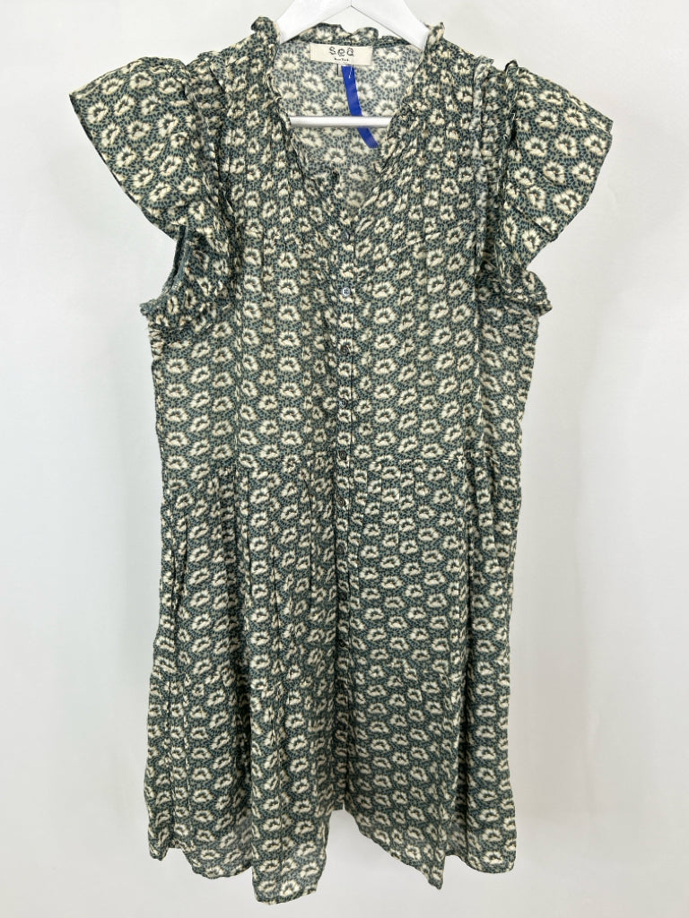 SEA Size L Green Floral Women's Dress