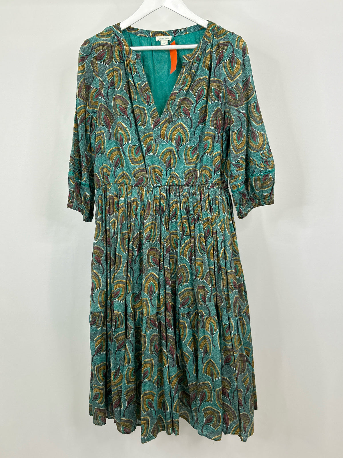 SUNDANCE Size L Blue Green Print Women Dress