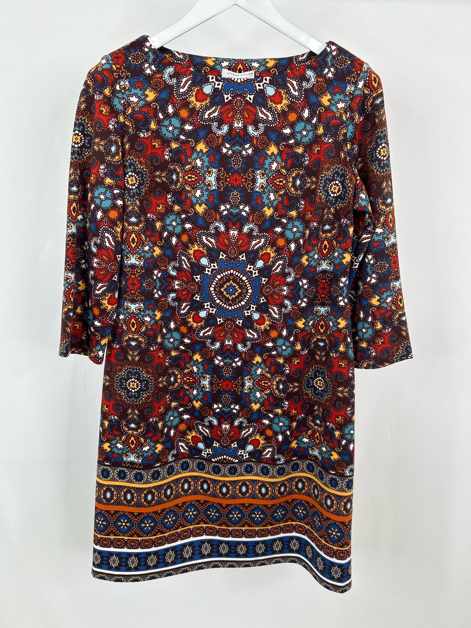 LONDON STYLE COLLECTION Size 12 Brown Print Women Dress