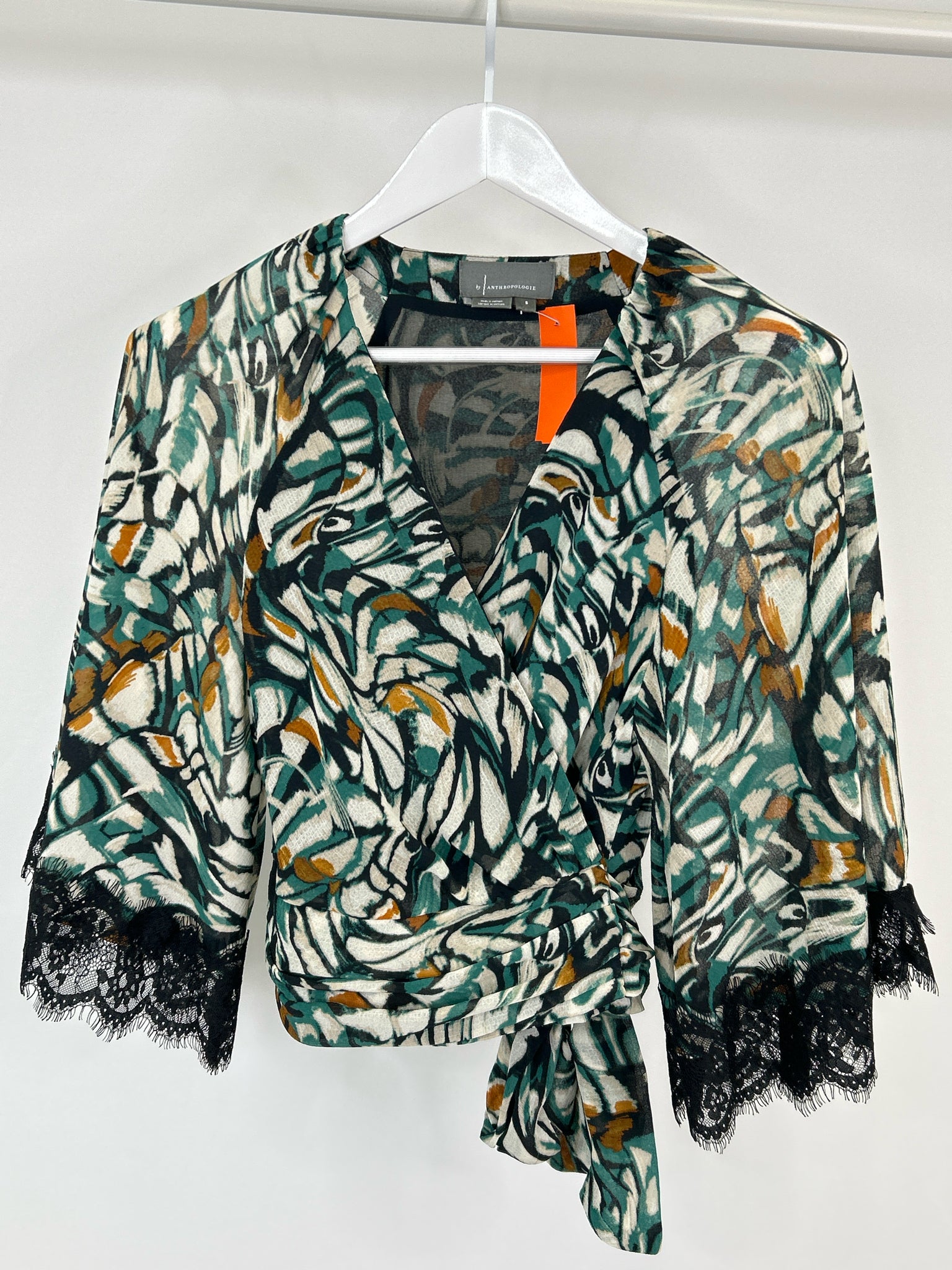 BY ANTHROPOLGIE Size S Green Print Women Top