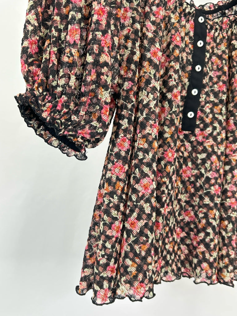 FREE PEOPLE Size S Black Floral Women's Top