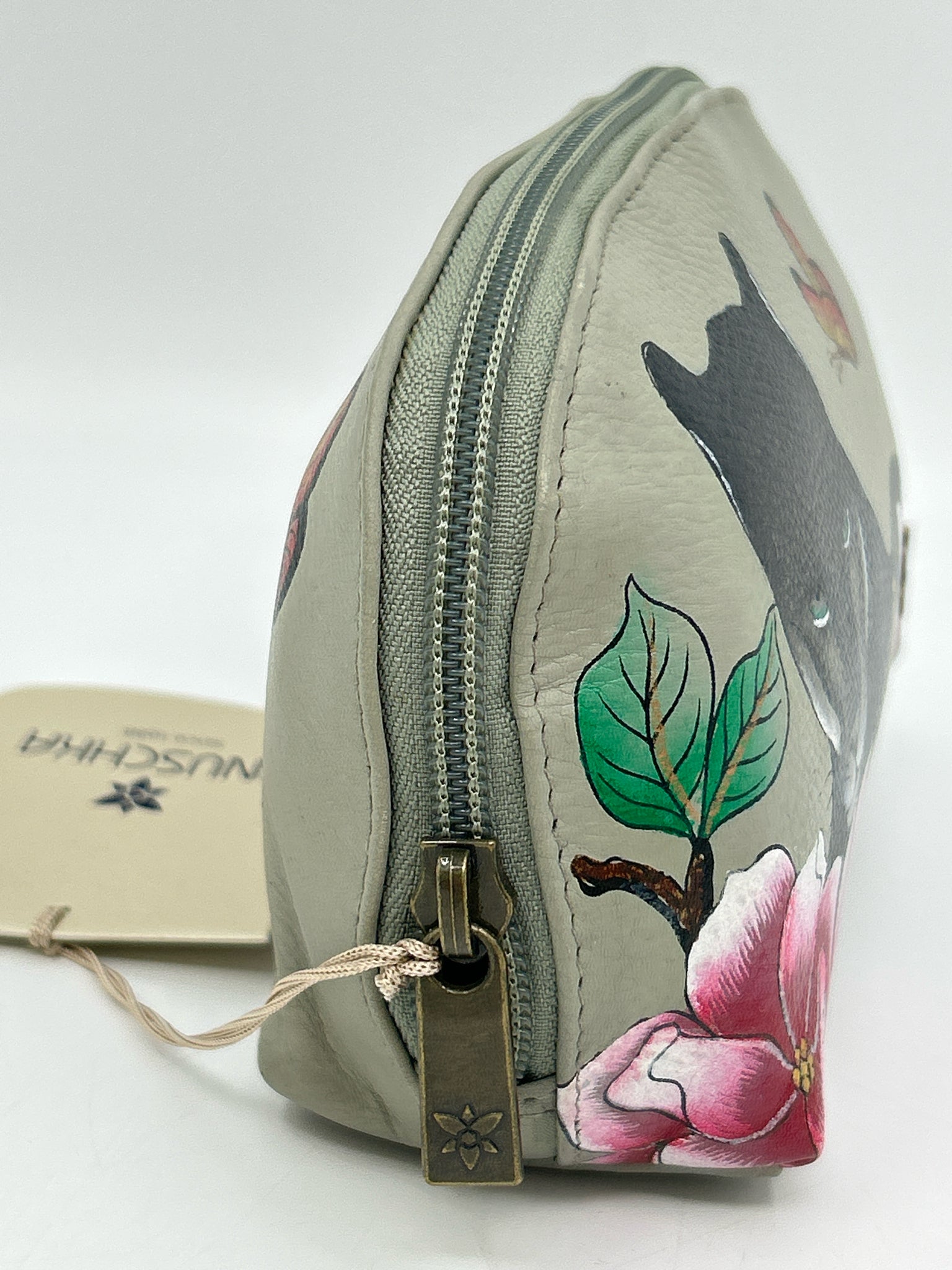 ANUSCHKA Gray Floral Cosmetic Case NWT