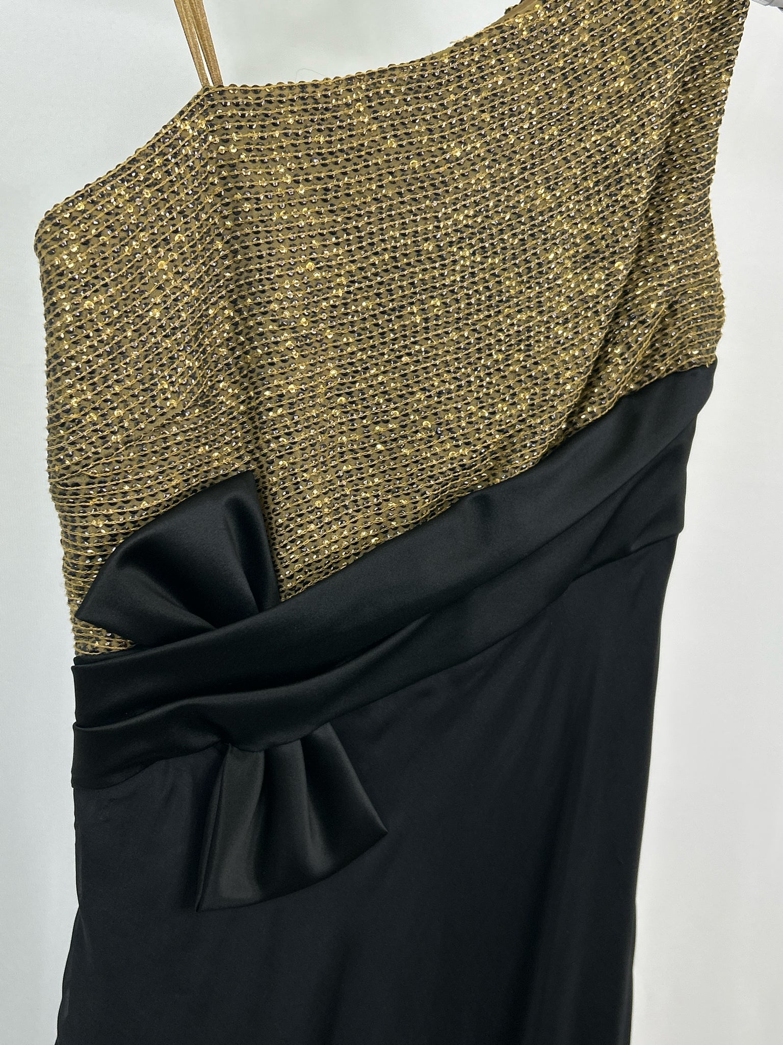 CARMEN MARC VALVO Size 4 BLACK & GOLD Women Dress