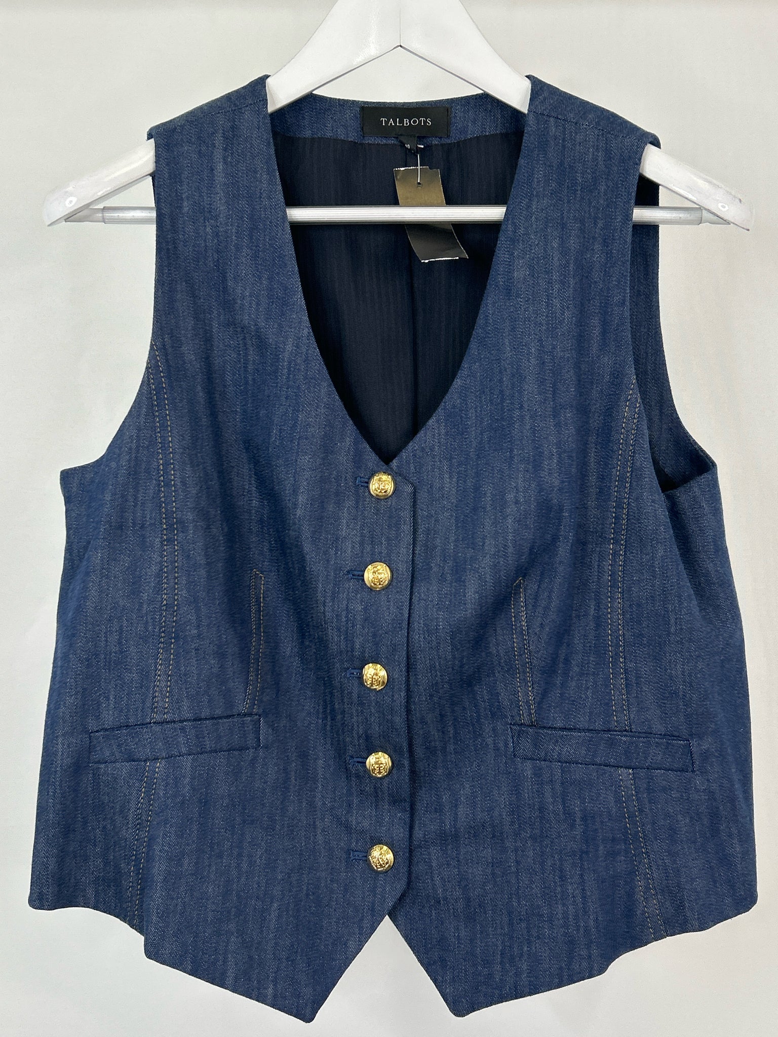 TALBOTS Size 10 BLUE DENIM Women Vest