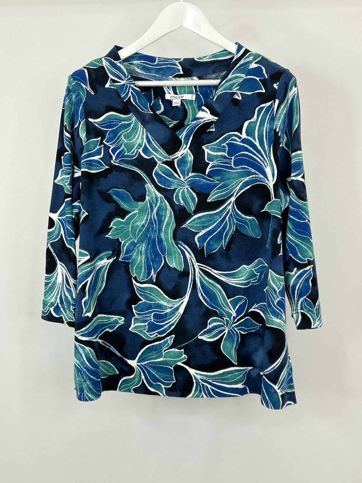 CHICO'S Size XL Blue Print Women Top