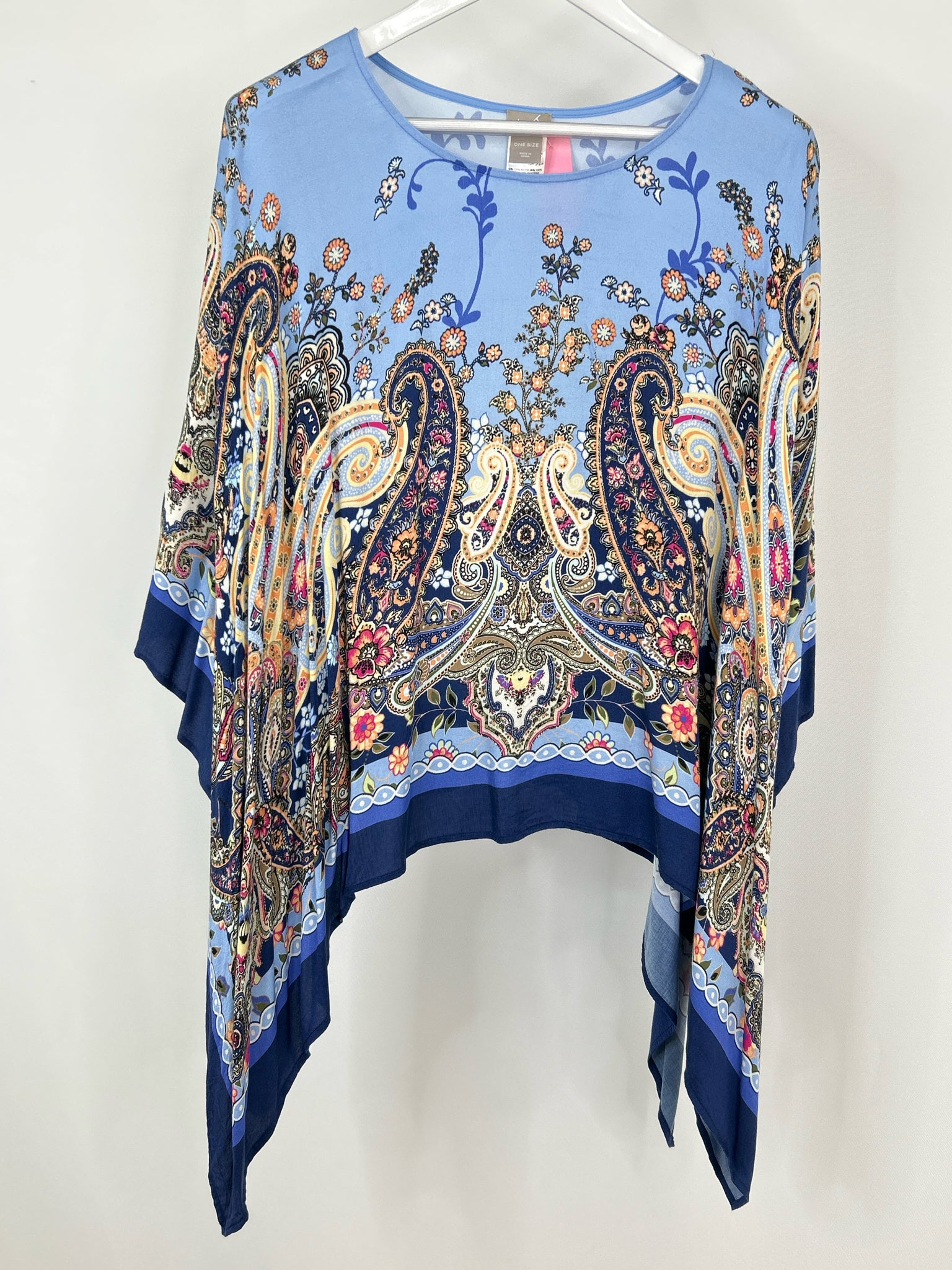 CHICO'S Size One Size Blue Print Women Poncho