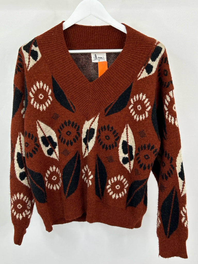 J.nna Women Size M Brown Print Sweater