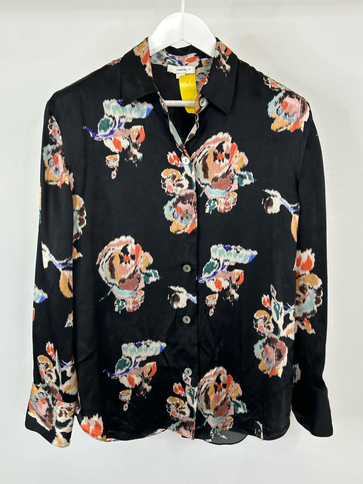 VINCE Size L Black Floral Women Shirt