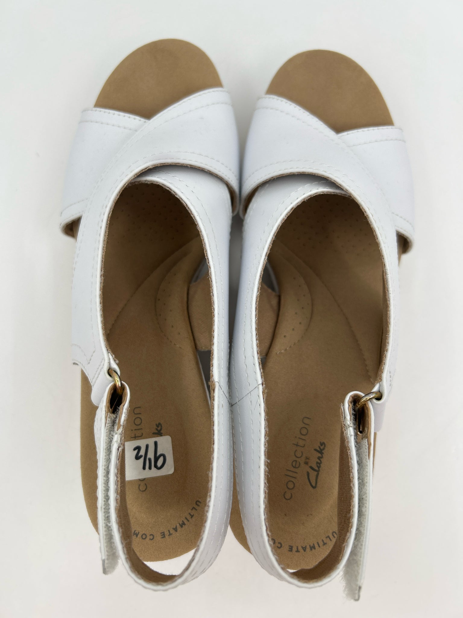 CLARKS Size 9.5 White & Brown Women Sandal