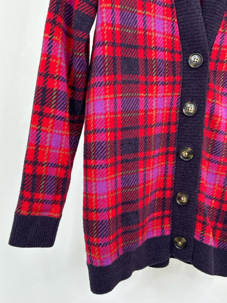 ANN TAYLOR Women Size S Red Plaid Cardigan Sweater NWT