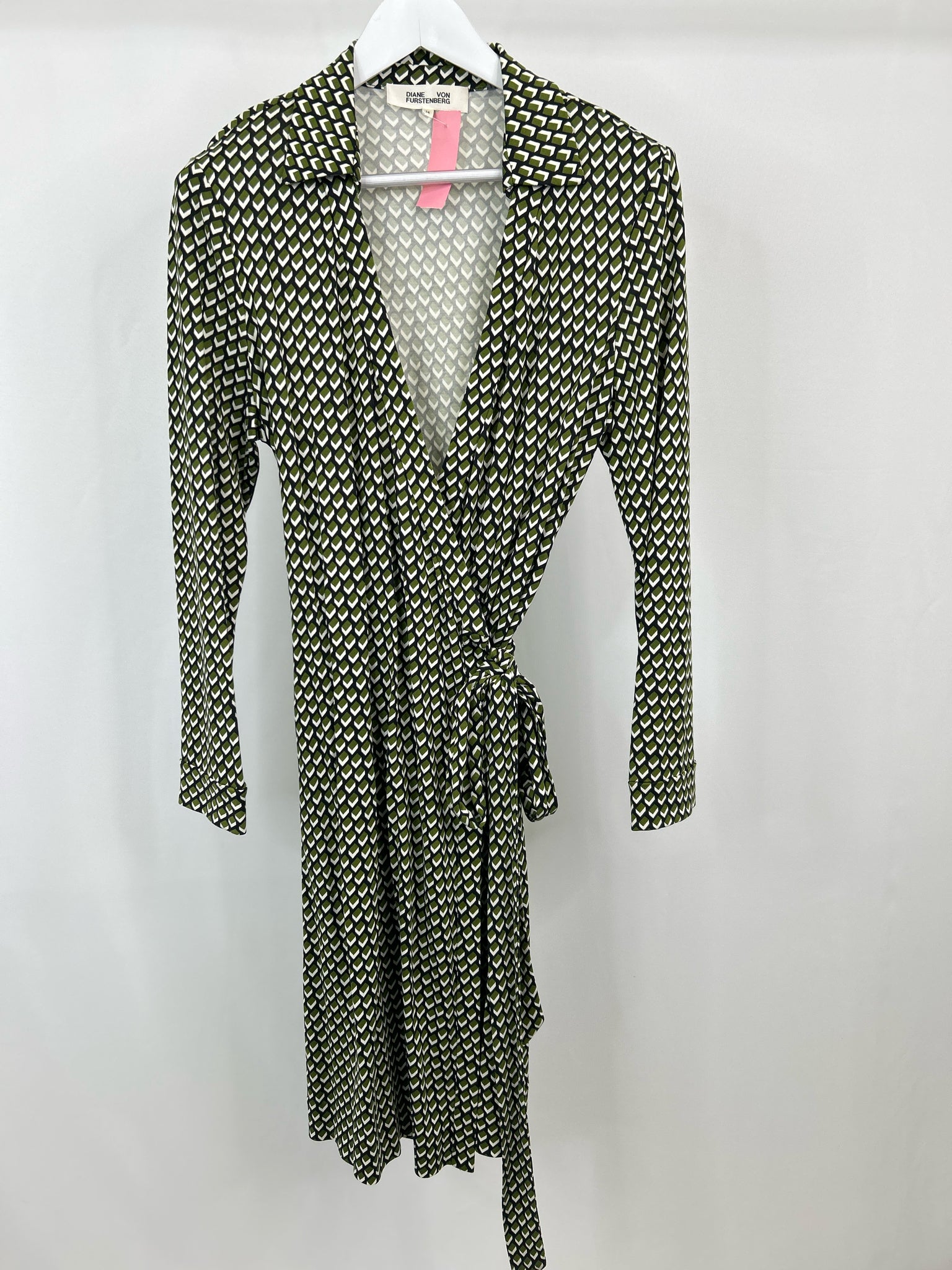 DIANE VON FURSTENBERG Size 14 Green Print Women Dress