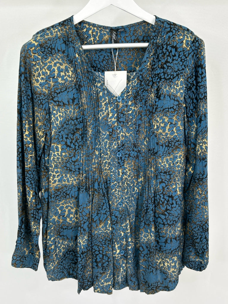 ETHYL Women Size M Blue Print Blouse