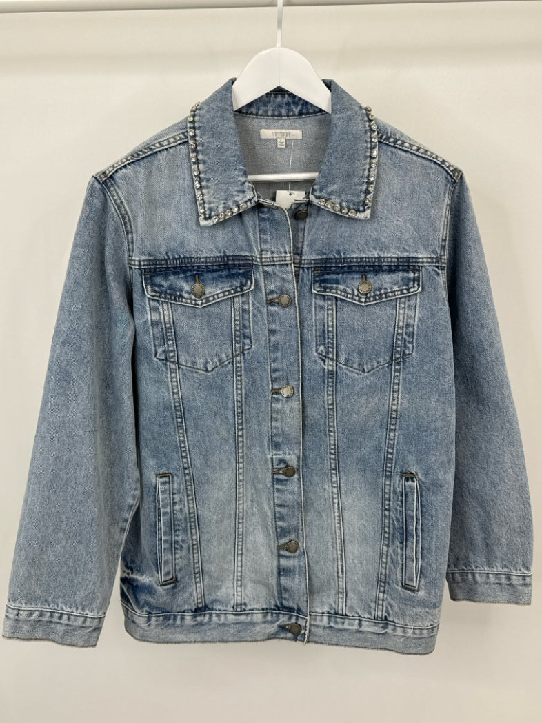 VEVERET Size L Blue Denim Jacket NWT