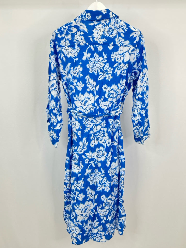 ZARA Size L BLUE & WHITE Women's Dress