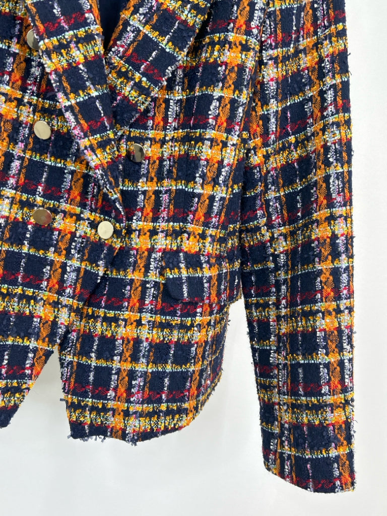 HALOGEN Women Size L/XL Navy plaid Blazer