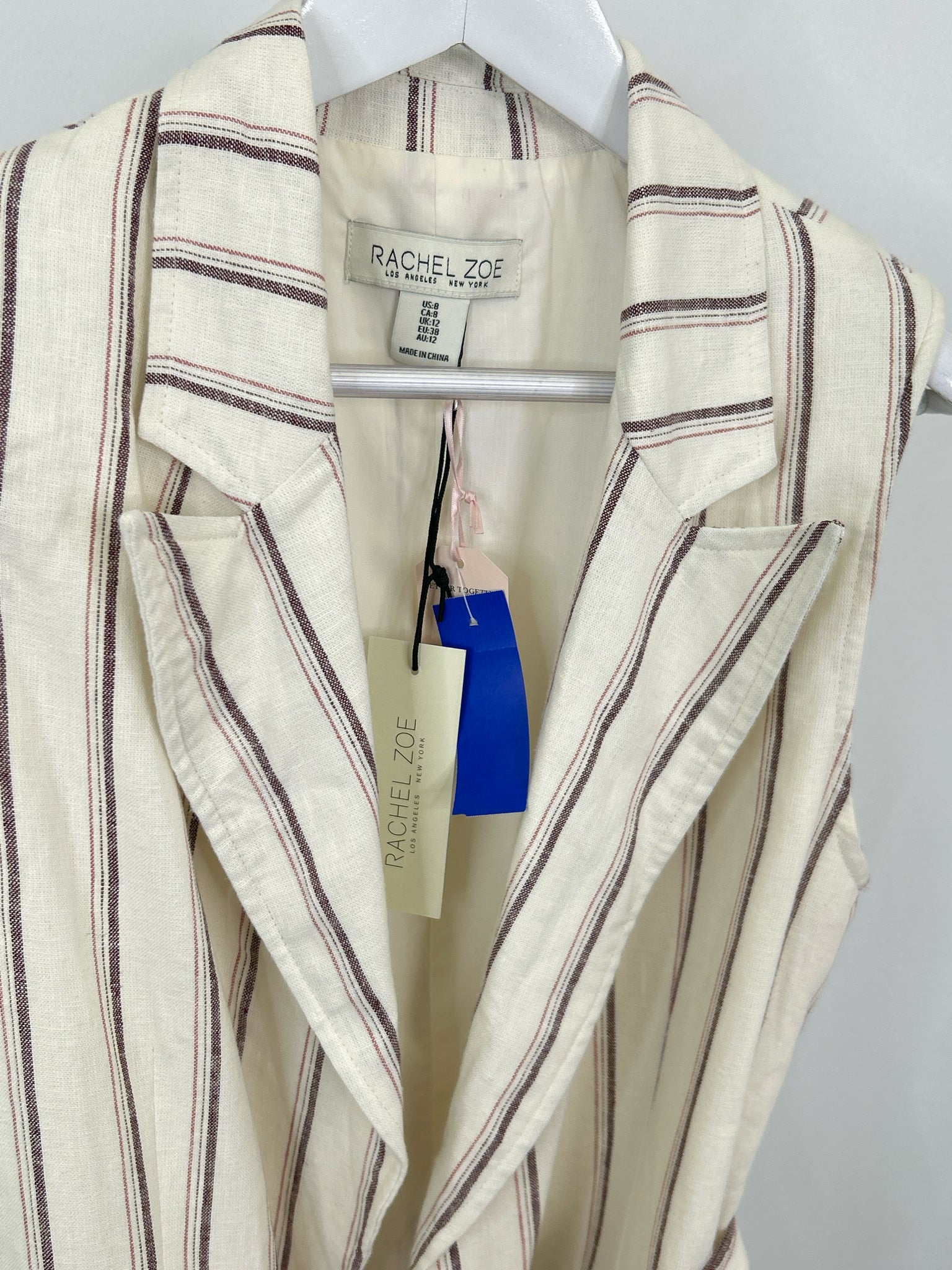 RACHEL ZOE Size 8 IVORY STRIPED Women Vest
