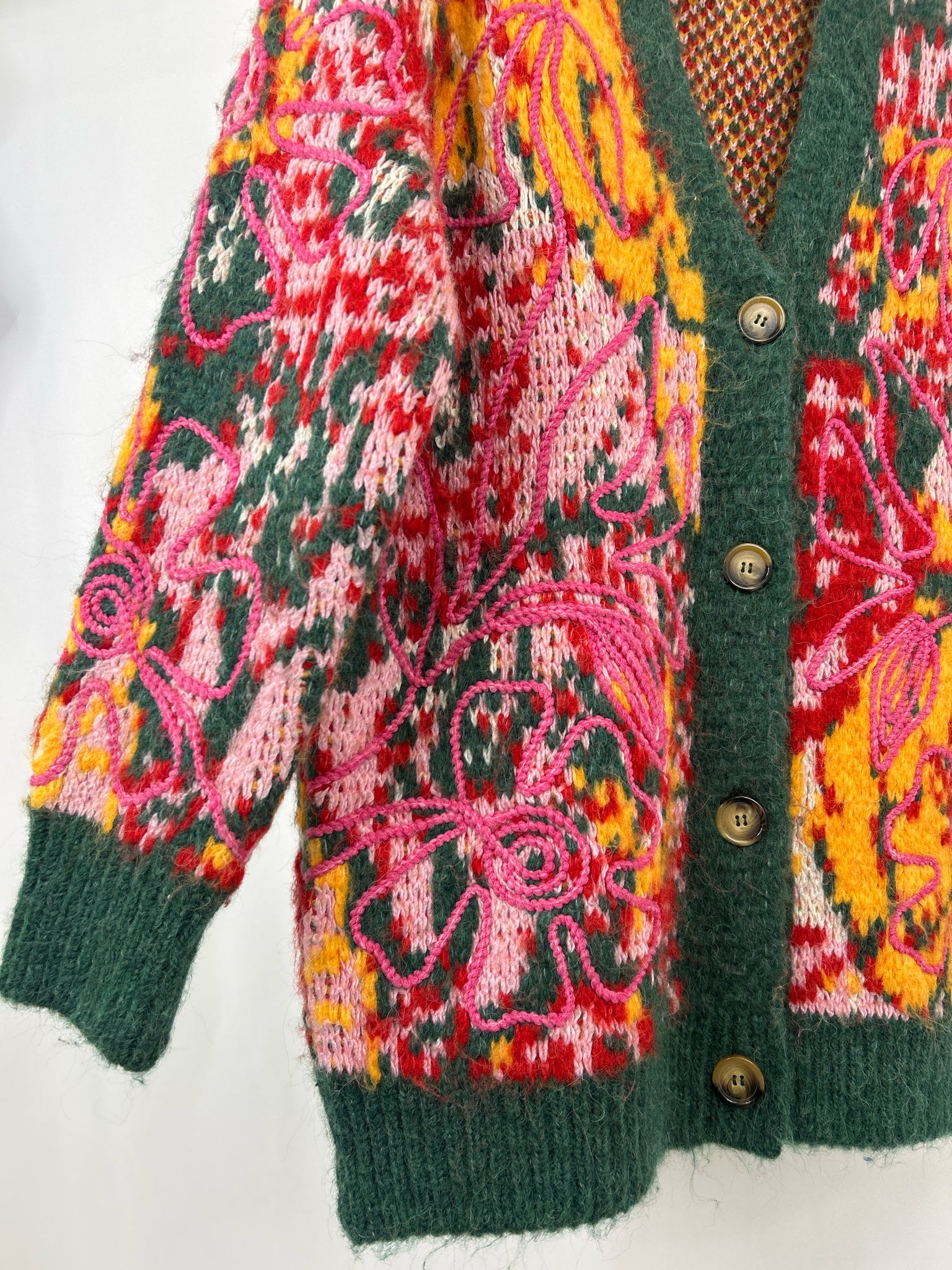 FREE PEOPLE Size S GREEN AND PINK Women Cardigan