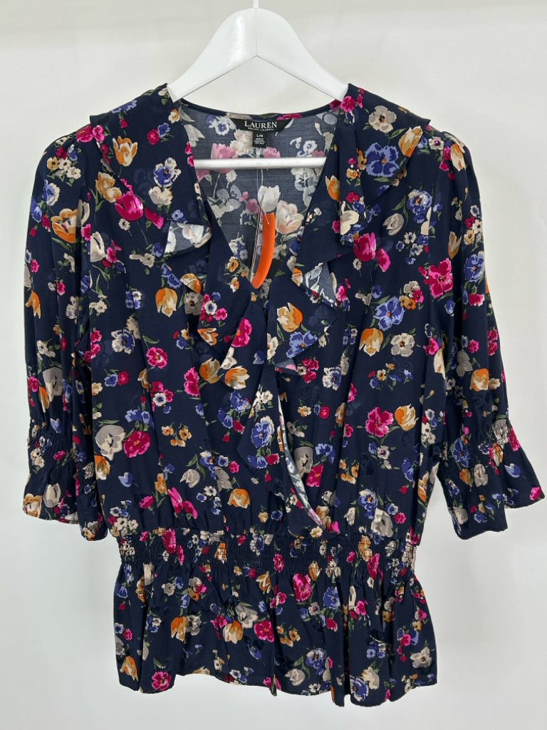 Lauren Ralph Lauren Size L NAVY FLORAL Women's Top