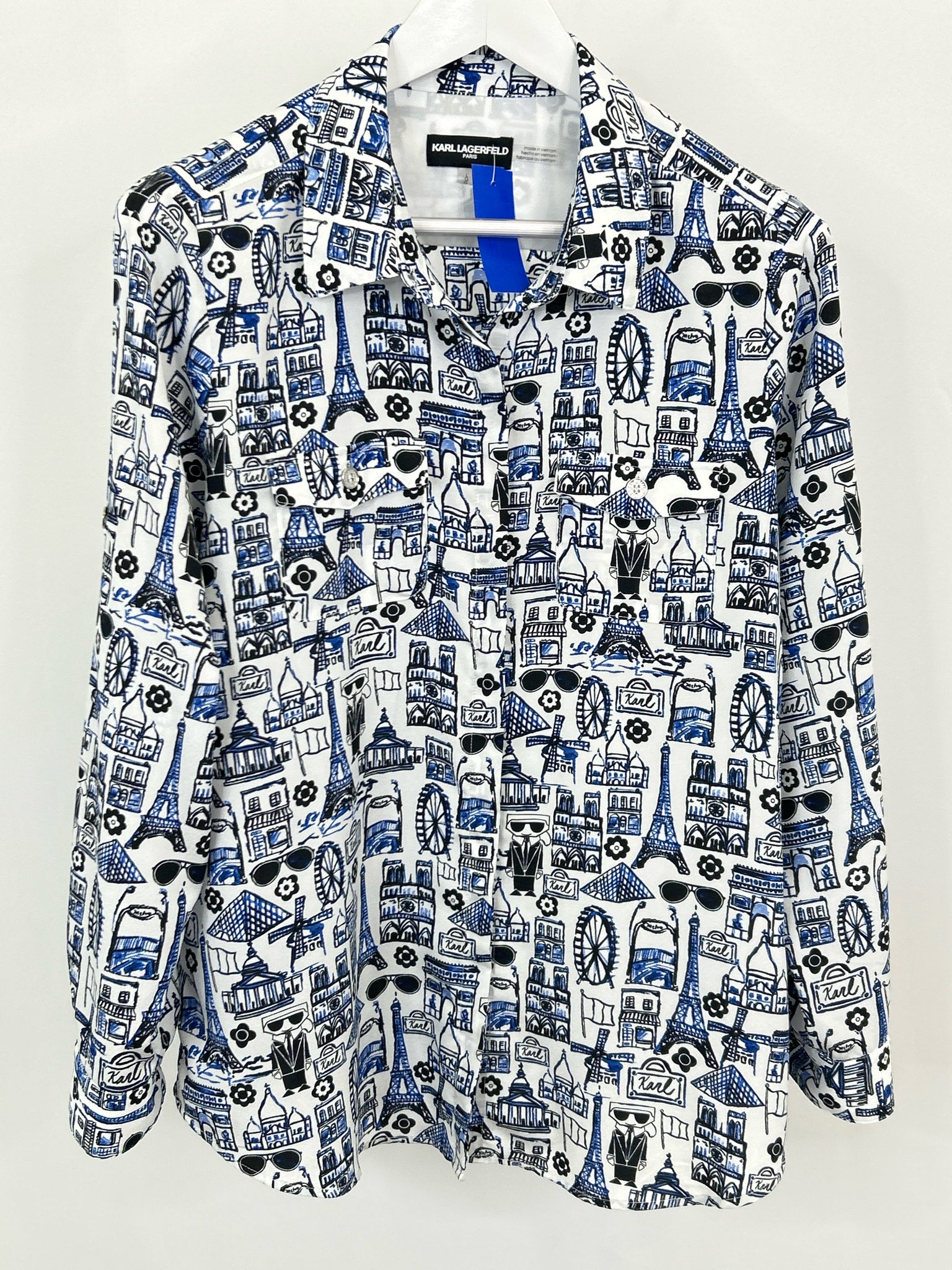 KARL LAGERFELD Size L WHITE AND BLUE Women Shirt