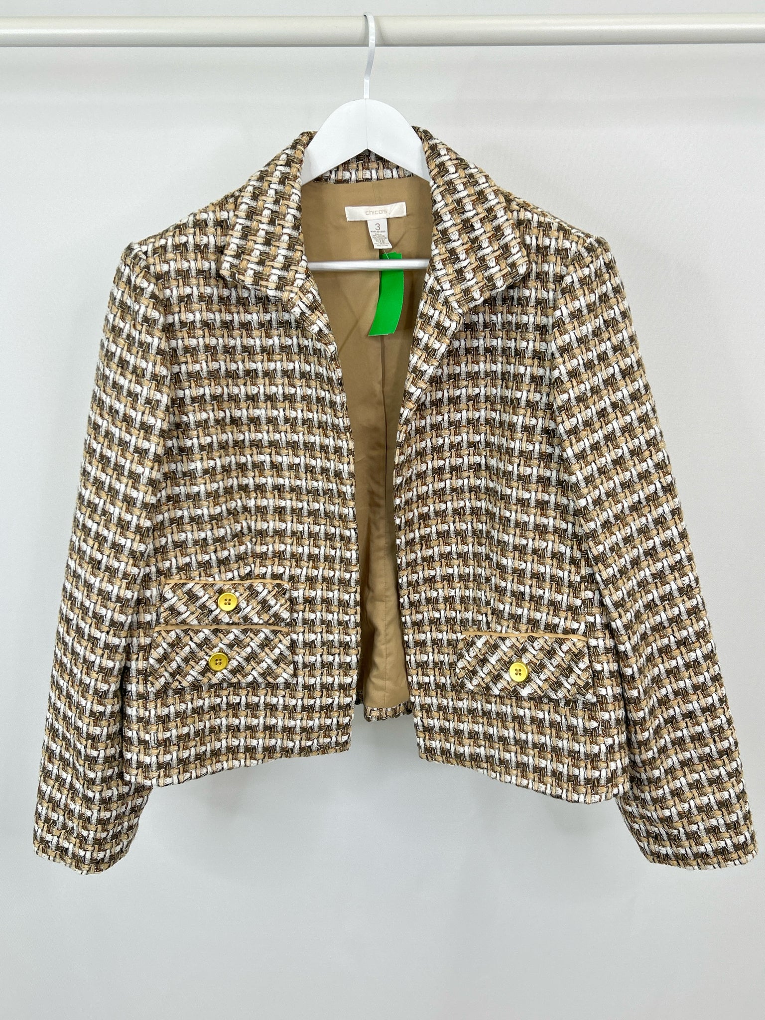 CHICO'S Size 16 Brown Print Women Blazer