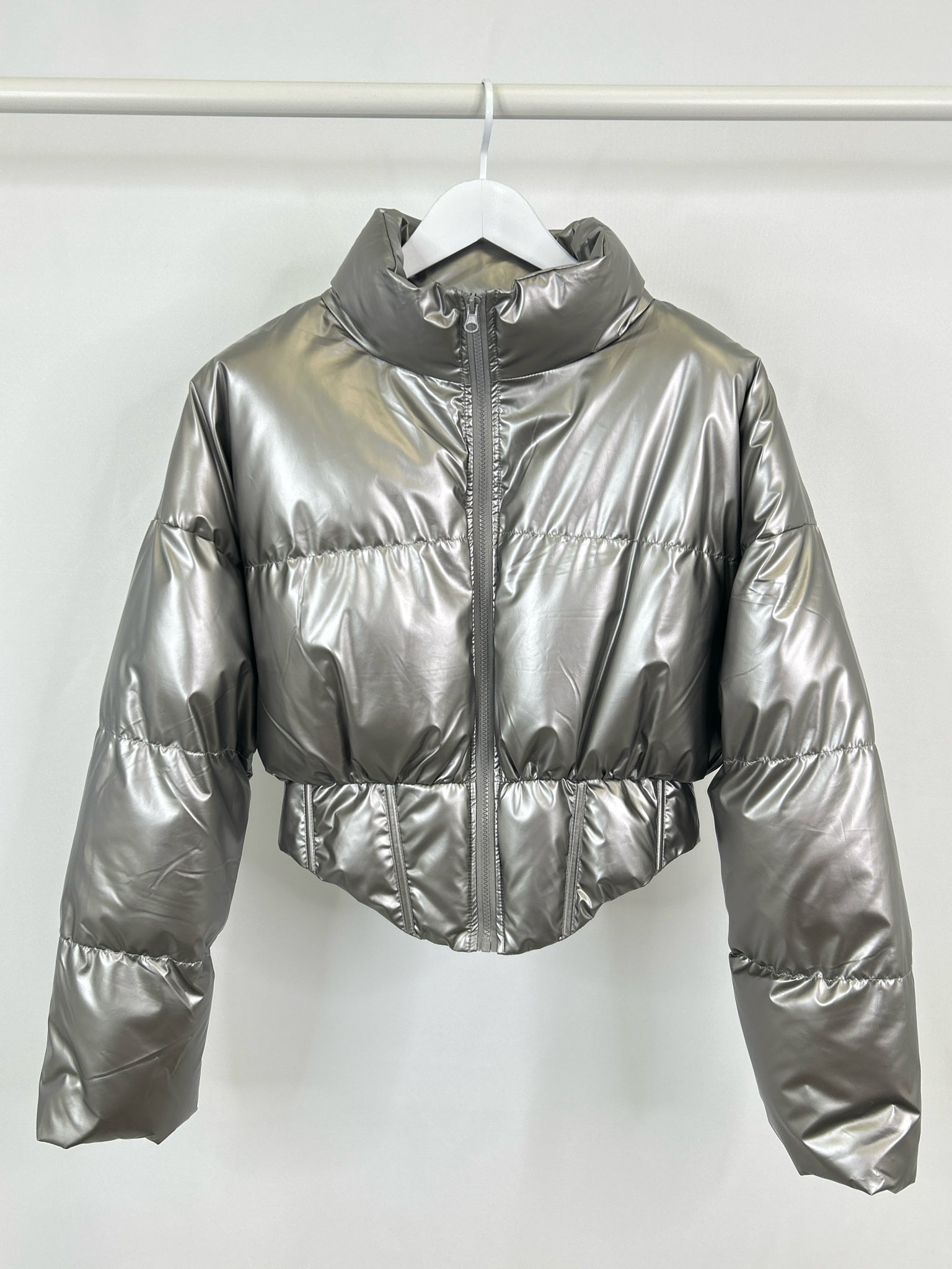 Anwnd Size L Silver Metallic Women Jacket