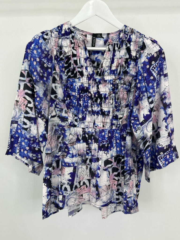 ETHYL Women Size M Blue Print Top