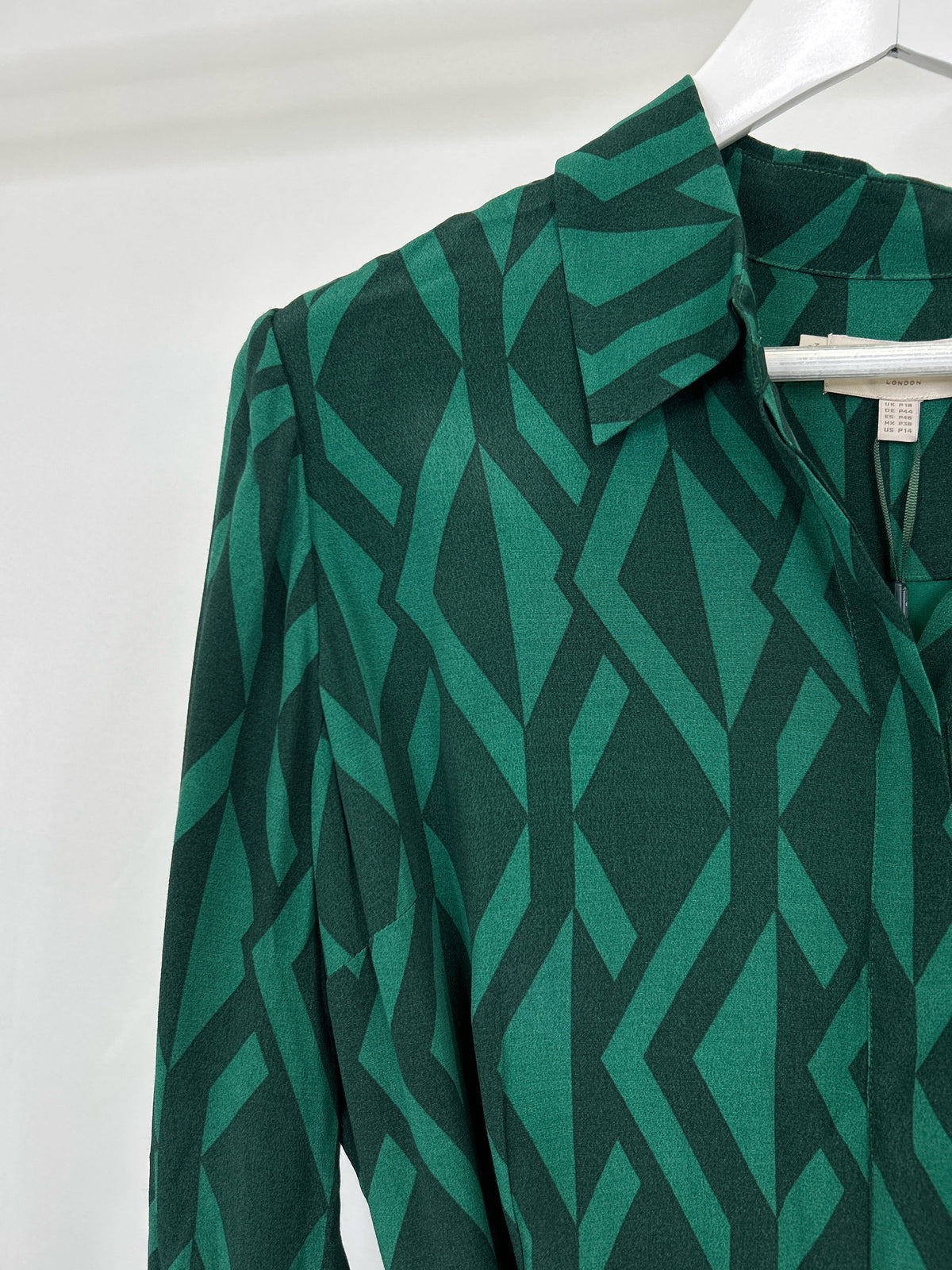 HOBBS Size 14P Green Print Women Dress