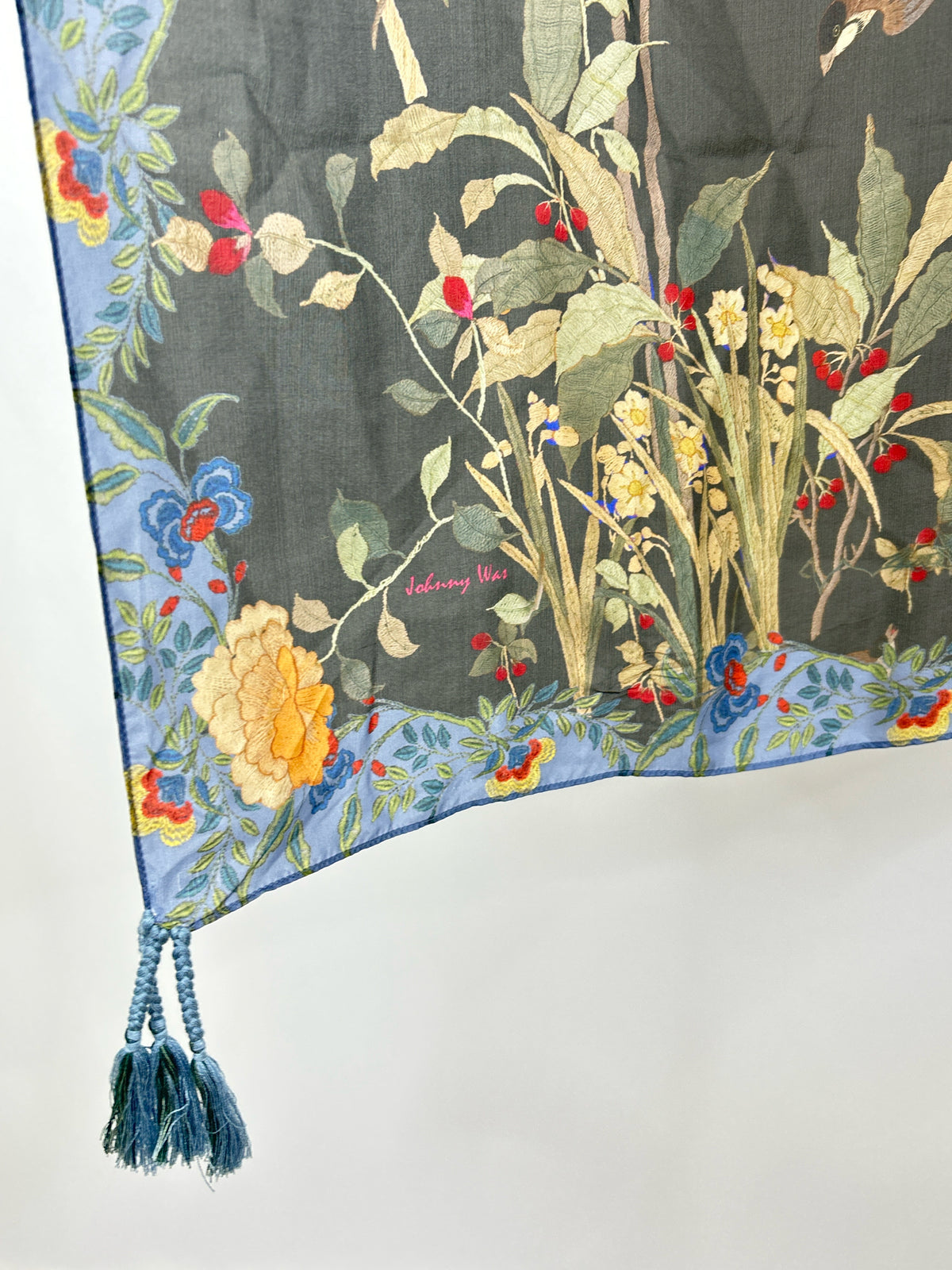JOHNNY WAS Black Floral Women Scarf