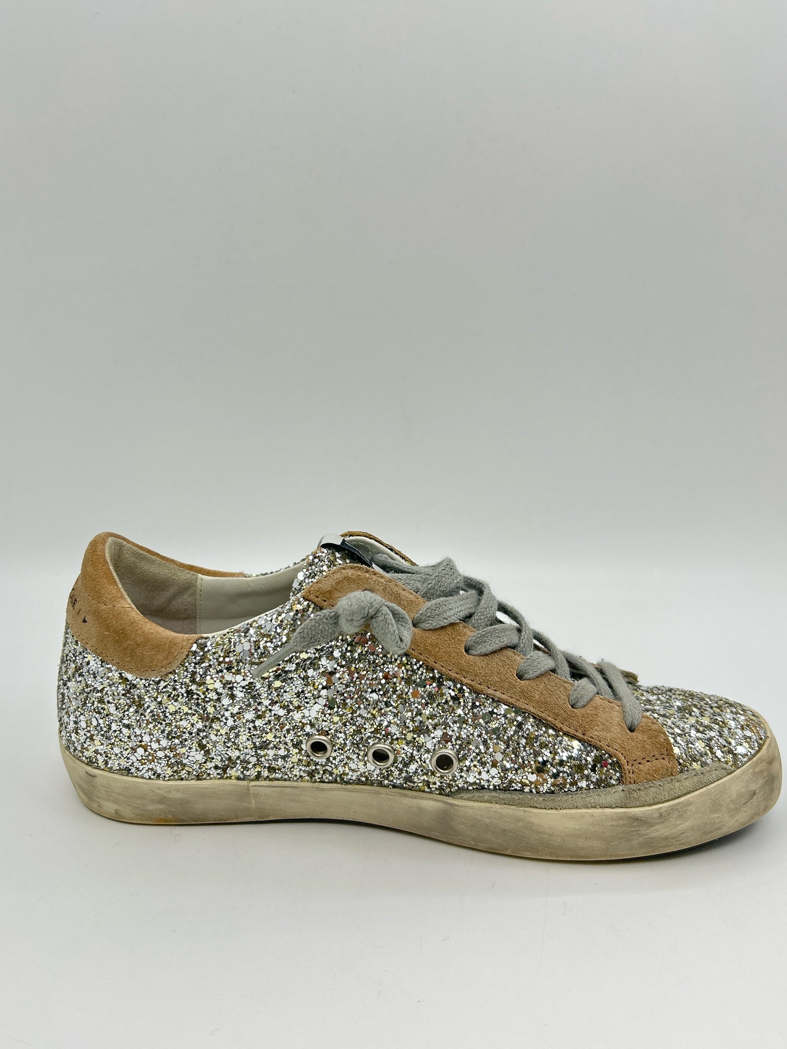 GOLDEN GOOSE Size 8 Silver and Beige Women Sneakers