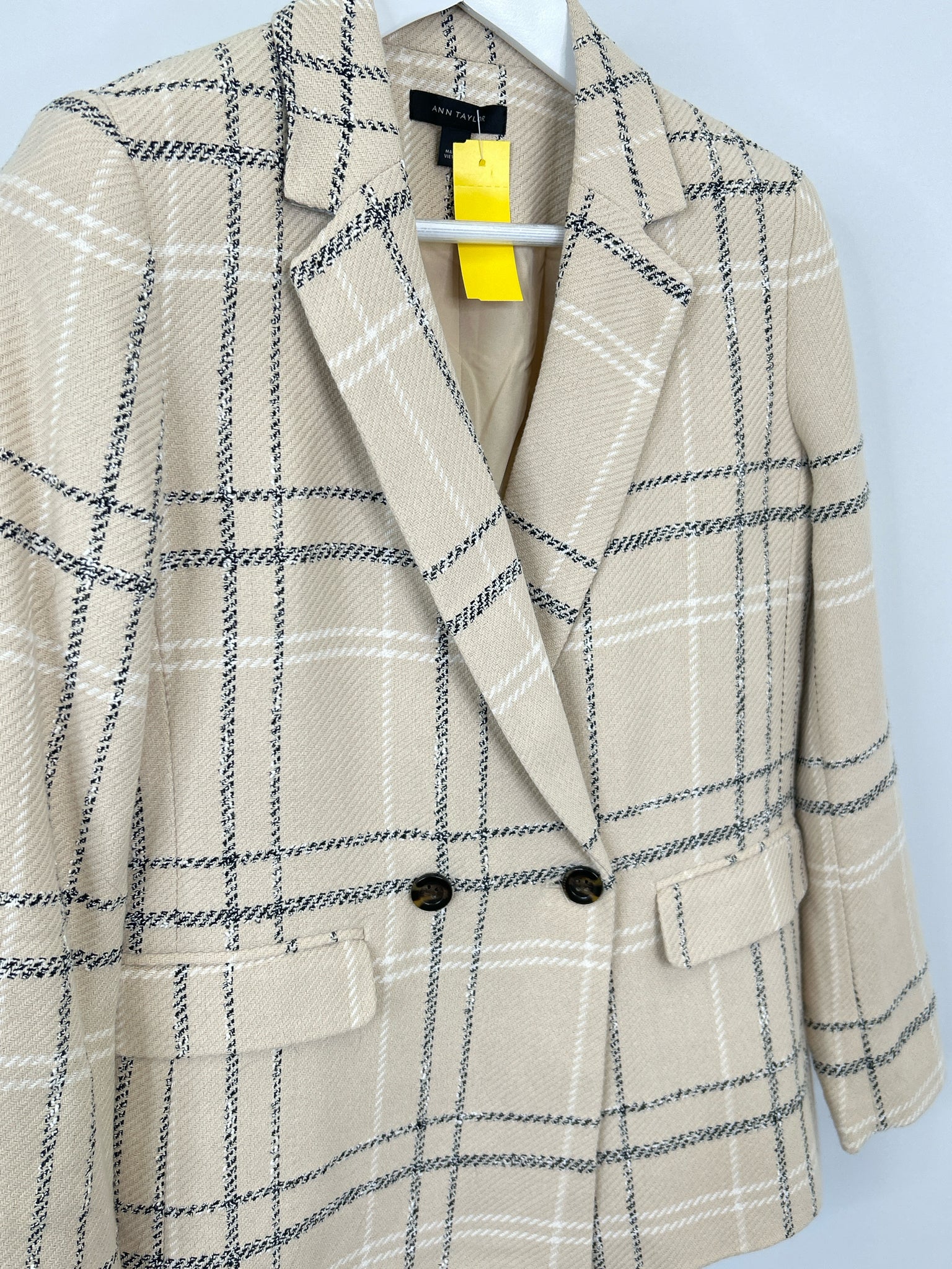 ANN TAYLOR Size 4 Beige Plaid Women Blazer