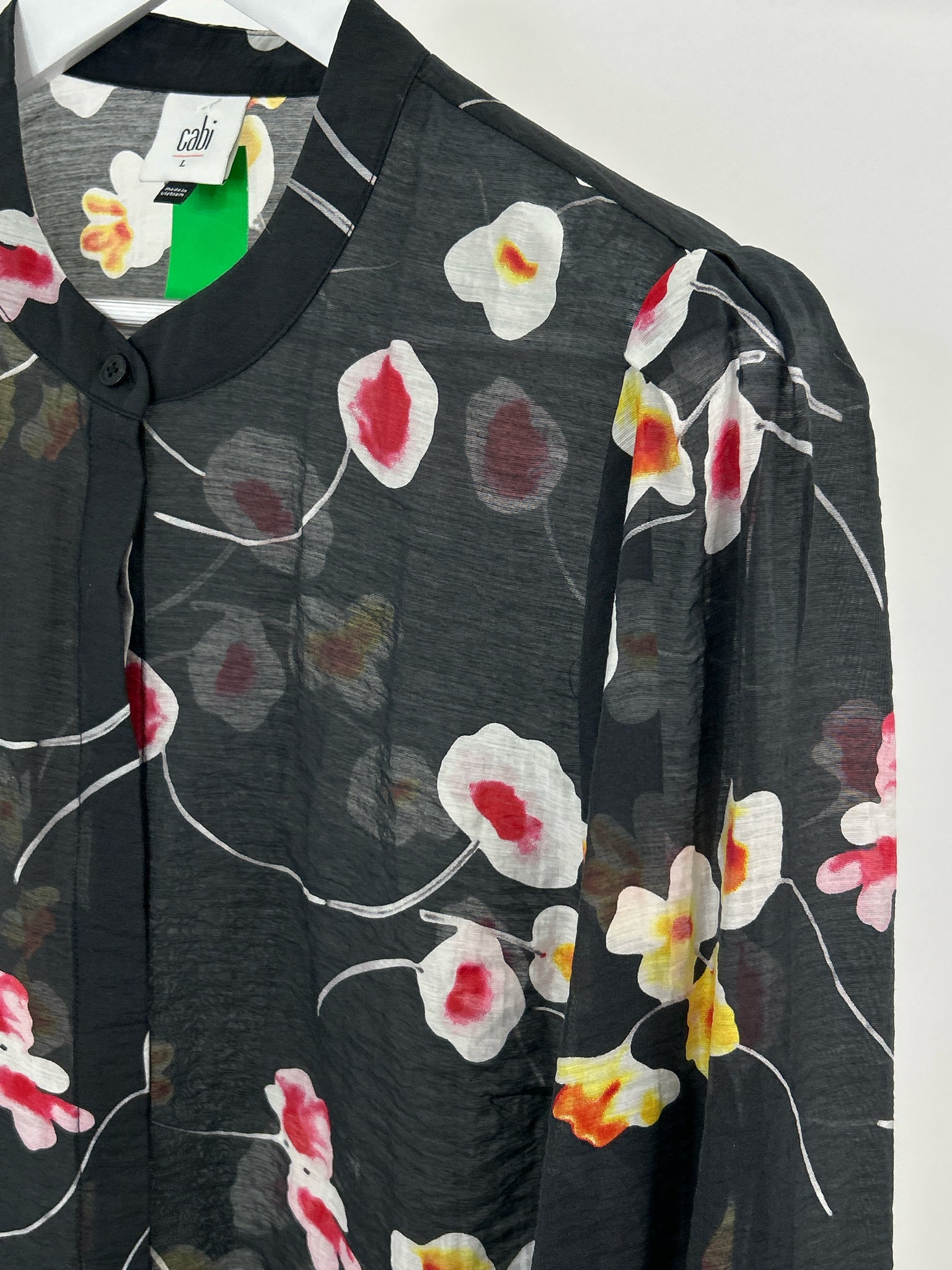 CABI Size L Black Floral Women Blouse