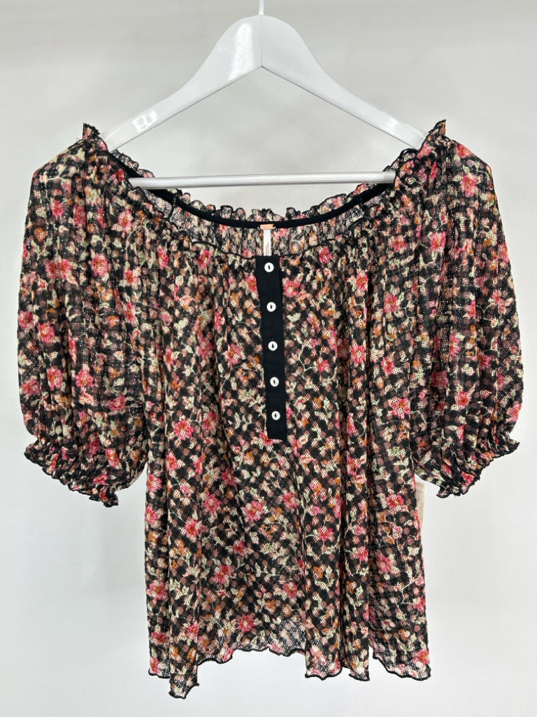 FREE PEOPLE Size S Black Floral Women's Top