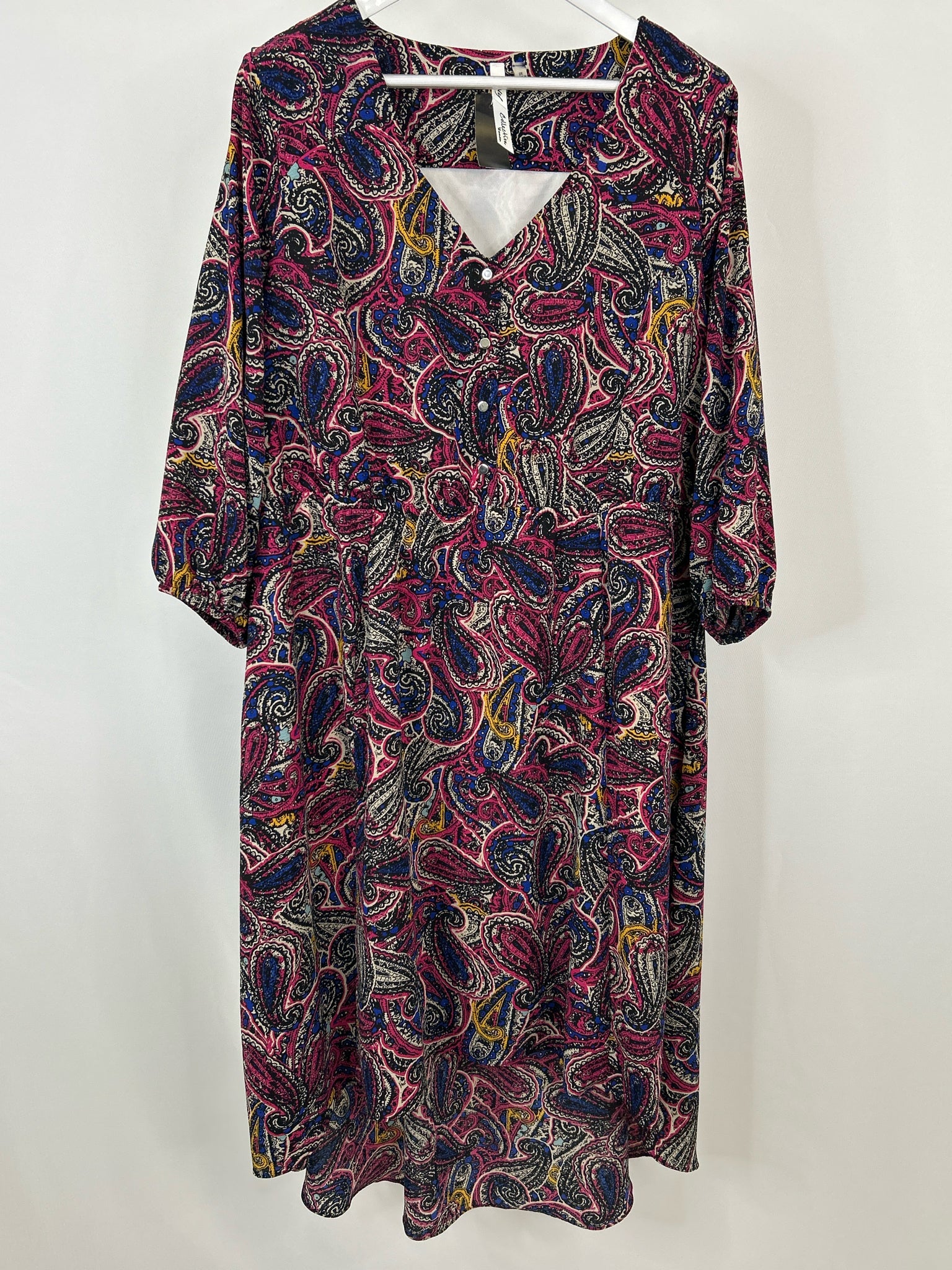 NY COLLECTION Size 2X Fuschia Print Women Dress