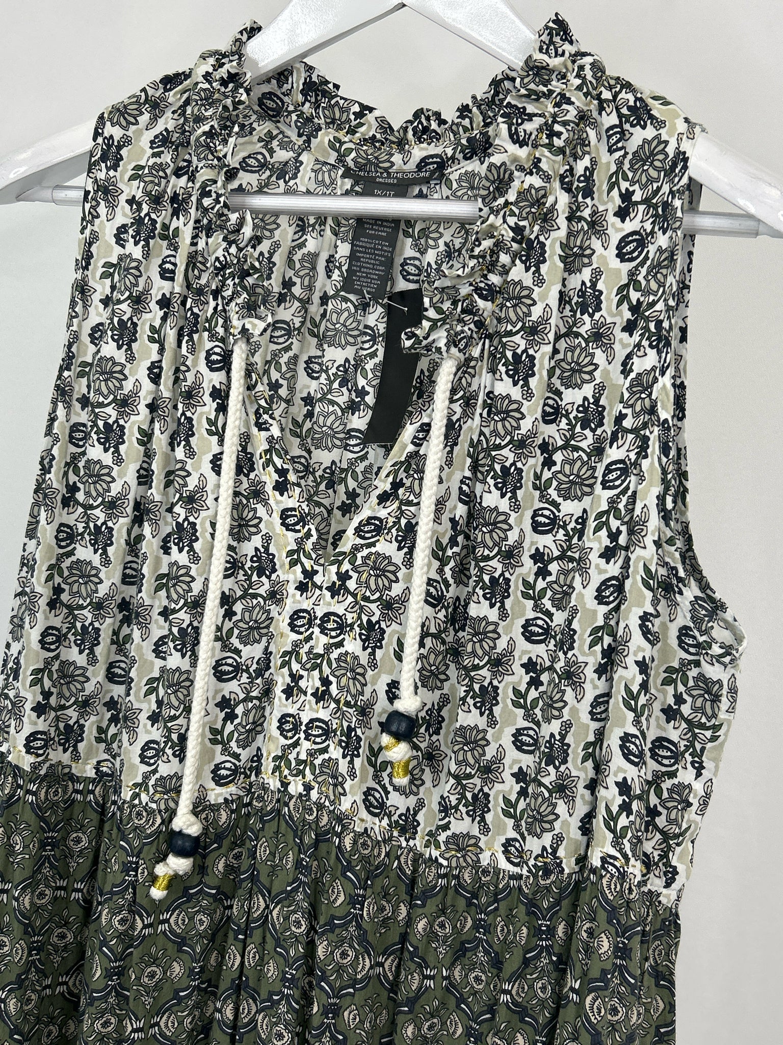 CHELSEA & THEODORE Size 1X/1T Olive Green Print Women Dress